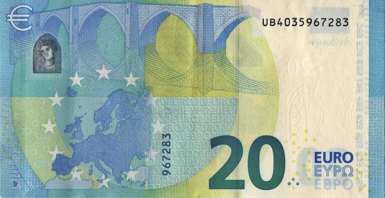 Banconota da 20 euro con evidenza del suo valore speciale legato al Superenalotto.